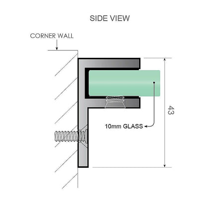 110cm Frameless Wall-to-Wall Shower Screen with Nickel Brackets & Brass Hinges – F-Brackets.
