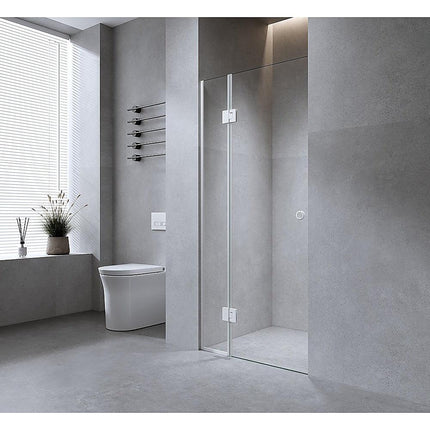90cm Wall to Wall Frameless Shower Screen – Nickel Wall Channel with SS Hinges for Contemporary Style.