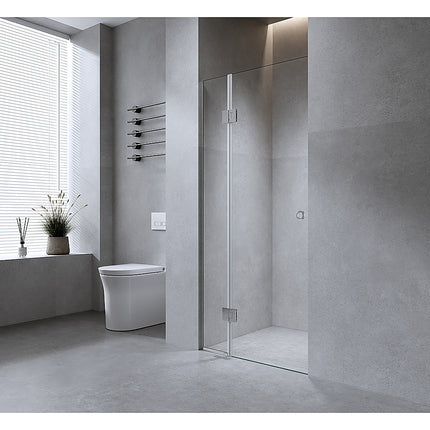 100cm Frameless Wall-to-Wall Shower Screen – Gunmetal Wall Channel and Floor Channel with Brass Hinges.