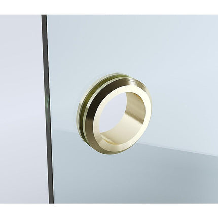 110x110cm Corner Frameless Shower Screen – Gold Wall Channel and Floor Channel with SS Hinges for Modern Bathroom Style.