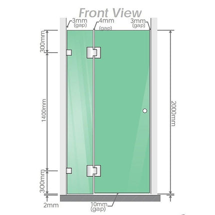 110x110cm Corner Frameless Shower Screen with Gold Brackets and Brass Hinges - Wall Channel and Floor F-Bracket.