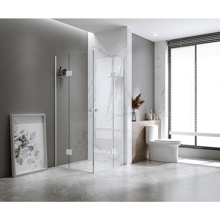 100x100cm Double Door Corner Shower with Gunmetal Channels and SS Hinges.