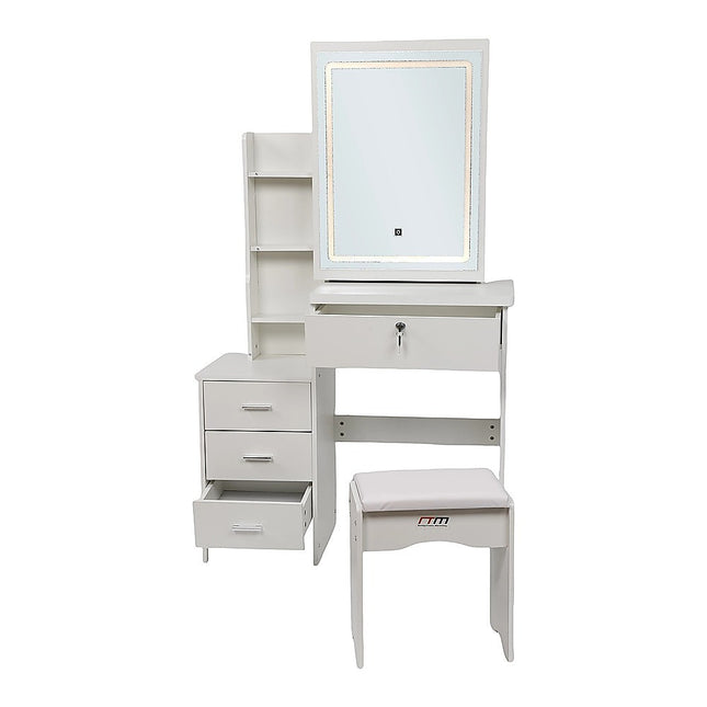 Dressing Table LED Makeup Mirror Stool Set Vanity Desk With Drawer Lighted.