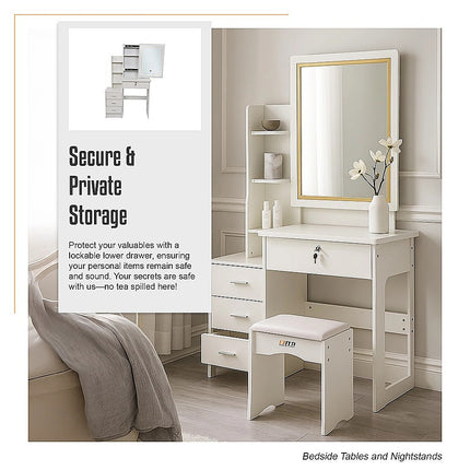 Dressing Table LED Makeup Mirror Stool Set Vanity Desk With Drawer Lighted.