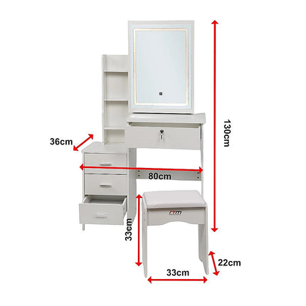 Dressing Table LED Makeup Mirror Stool Set Vanity Desk With Drawer Lighted.