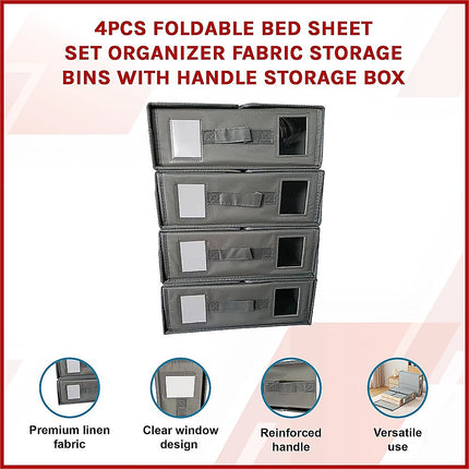 4PCS Foldable Bed Sheet Set Organizer Fabric Storage Bins with Handle Storage Box.