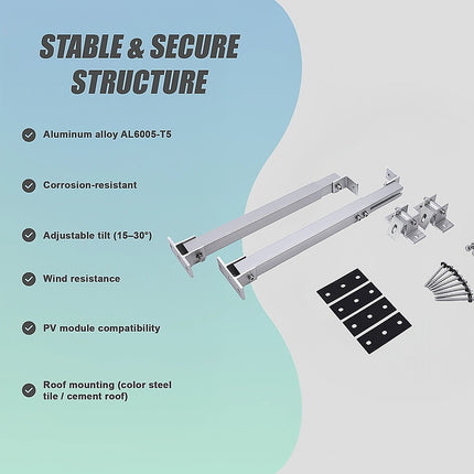 Adjustable Solar Panel Tilt Mount Brackets Kit – Roof, Ground & Boat Mounting System for Secure Installation.