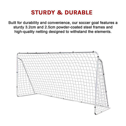 3.6m x 1.8m Portable Soccer Goal Net Steel Post Frame Backyard Football Training Set.