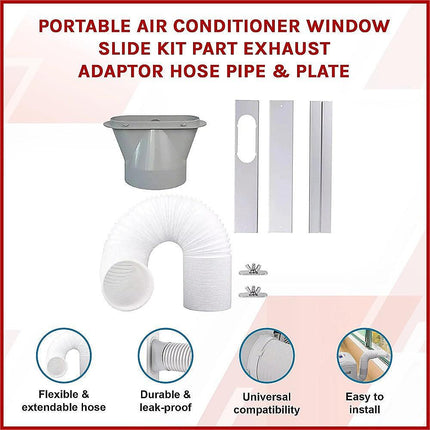 Portable Air Conditioner Window Kit – Exhaust Hose Adaptor Pipe & Slide Plate.