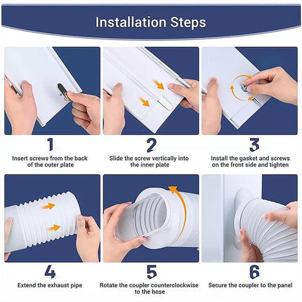 Portable Air Conditioner Window Kit – Exhaust Hose Adaptor Pipe & Slide Plate.