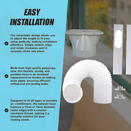 Portable Air Conditioner Window Kit – Exhaust Hose Adaptor Pipe & Slide Plate.