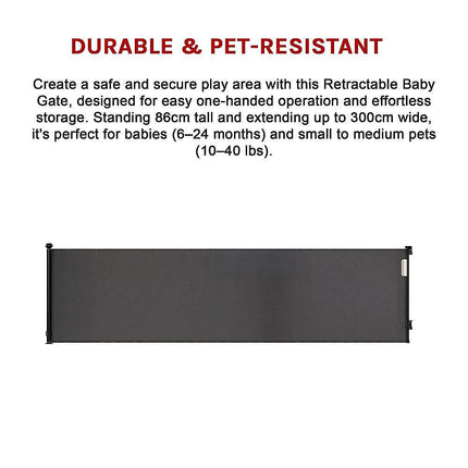 Retractable Baby Safety Fence Pet Stair Gate Barrier for Kids Dog Cat 3M.