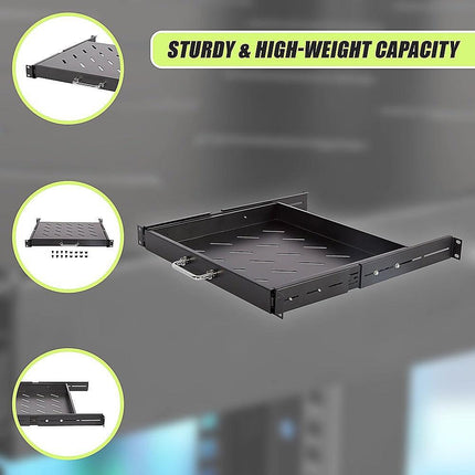Sliding Rack Server Shelf 1U 19" 4 Post Mount – Adjustable 15" to 22" Rack Tray.