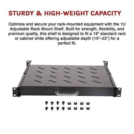 Sliding Rack Server Shelf 1U 19" 4 Post Mount – Adjustable 15" to 22" Rack Tray.