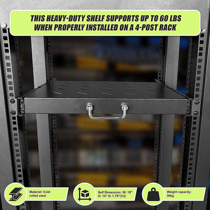 Sliding Rack Server Shelf 1U 19" 4 Post Mount – Adjustable 15" to 22" Rack Tray.