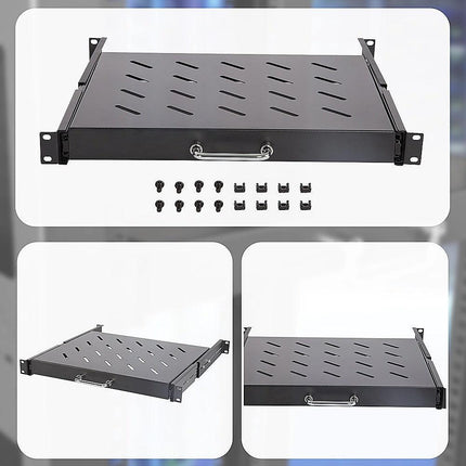 Sliding Rack Server Shelf 1U 19" 4 Post Mount – Adjustable 15" to 22" Rack Tray.