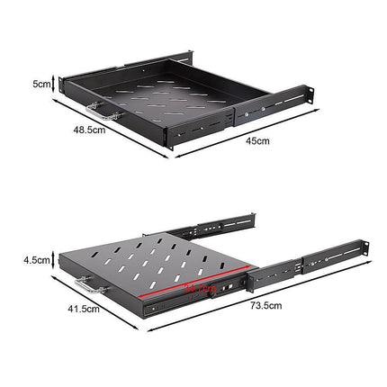 Sliding Rack Server Shelf 1U 19" 4 Post Mount – Adjustable 15" to 22" Rack Tray.