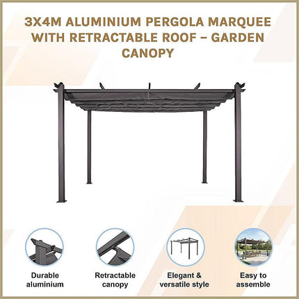 3x4M Aluminium Pergola Marquee with Retractable Roof – Garden Canopy.
