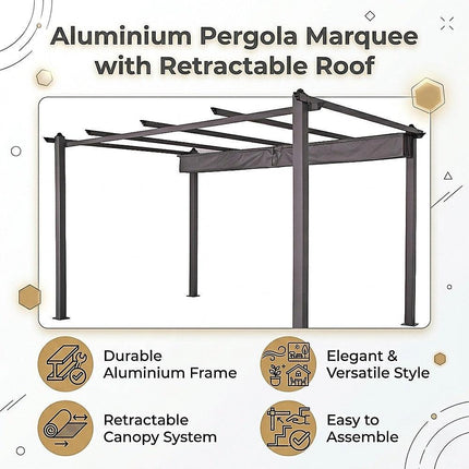 3x4M Aluminium Pergola Marquee with Retractable Roof – Garden Canopy.