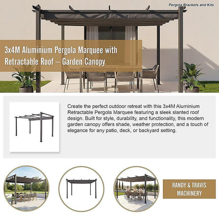3x4M Aluminium Pergola Marquee with Retractable Roof – Garden Canopy.