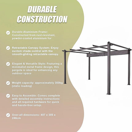 3x4M Aluminium Pergola Marquee with Retractable Roof – Garden Canopy.