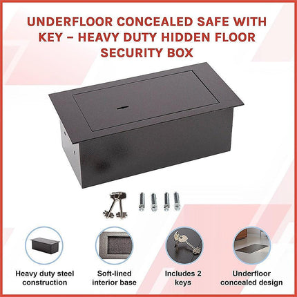Underfloor Concealed Safe with Key – Heavy Duty Hidden Floor Security Box.