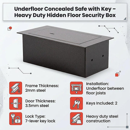 Underfloor Concealed Safe with Key – Heavy Duty Hidden Floor Security Box.