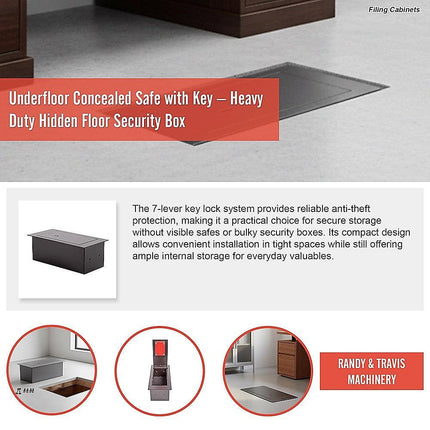 Underfloor Concealed Safe with Key – Heavy Duty Hidden Floor Security Box.