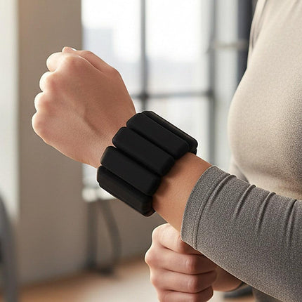 2-Piece Ankle & Wrist Weights – 1kg Pair Adjustable Workout Bangles (Black).