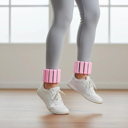 2-Piece Ankle & Wrist Weights – 1kg Pair Adjustable Workout Bangles (Pink).