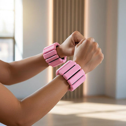 2-Piece Ankle & Wrist Weights – 1kg Pair Adjustable Workout Bangles (Pink).