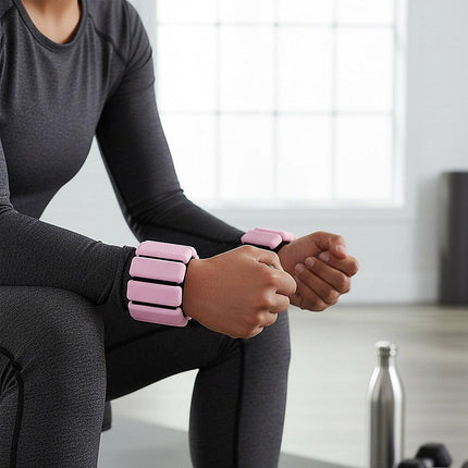 2-Piece Ankle & Wrist Weights – 2kg Pair Adjustable Workout Bangles (Pink).