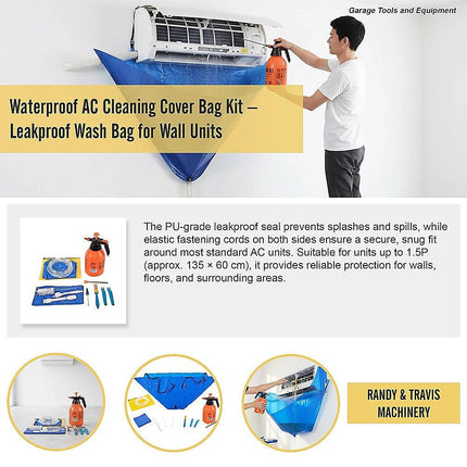 Waterproof AC Cleaning Cover Bag Kit – Leakproof Wash Bag for Wall Units.