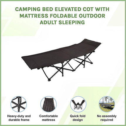 Camping Bed Elevated Cot with Mattress Foldable Outdoor Adult Sleeping.