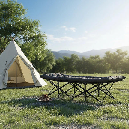Camping Bed Elevated Cot with Mattress Foldable Outdoor Adult Sleeping.