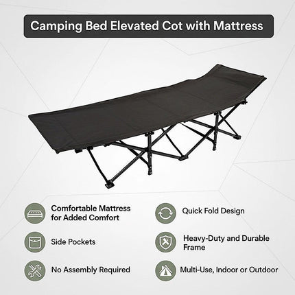 Camping Bed Elevated Cot with Mattress Foldable Outdoor Adult Sleeping.