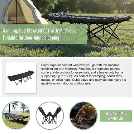 Camping Bed Elevated Cot with Mattress Foldable Outdoor Adult Sleeping.