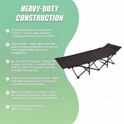 Camping Bed Elevated Cot with Mattress Foldable Outdoor Adult Sleeping.