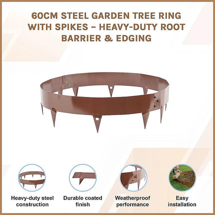 60cm Steel Garden Tree Ring with Spikes – Heavy-Duty Root Barrier & Edging.