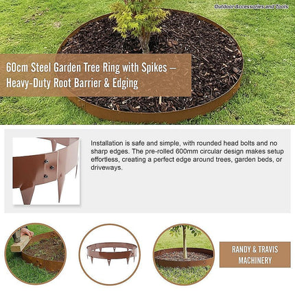 60cm Steel Garden Tree Ring with Spikes – Heavy-Duty Root Barrier & Edging.