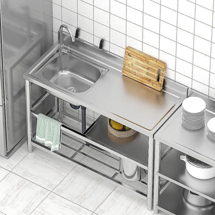 Freestanding Stainless Steel Kitchen Sink 120x50x79cm – Commercial Utility Wash Basin.
