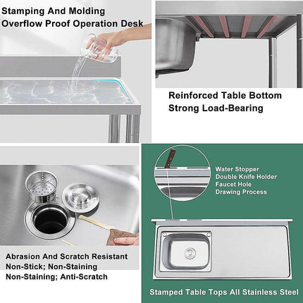 Freestanding Stainless Steel Kitchen Sink 120x50x79cm – Commercial Utility Wash Basin.