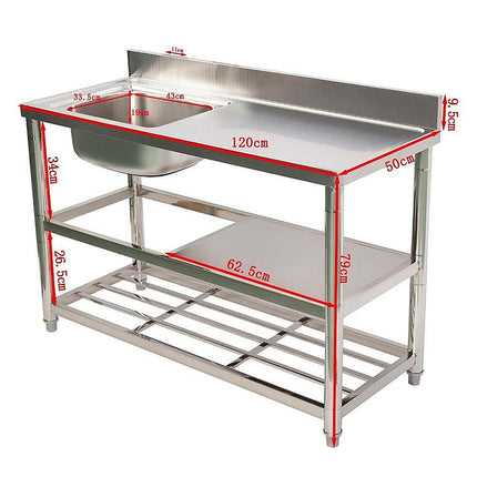 Freestanding Stainless Steel Kitchen Sink 120x50x79cm – Commercial Utility Wash Basin.
