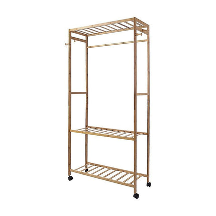 Wooden Clothes Rail with Shelves & Wheels – Open Wardrobe Rack Stand.