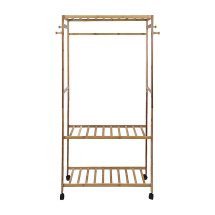 Wooden Clothes Rail with Shelves & Wheels – Open Wardrobe Rack Stand.