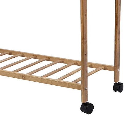 Wooden Clothes Rail with Shelves & Wheels – Open Wardrobe Rack Stand.