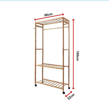 Wooden Clothes Rail with Shelves & Wheels – Open Wardrobe Rack Stand.