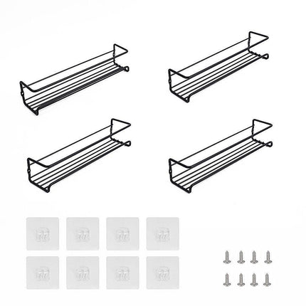 4pc Black Iron Wall Spice Rack – Kitchen Storage Shelf Set.