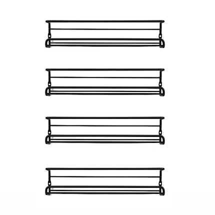 4pc Black Iron Wall Spice Rack – Kitchen Storage Shelf Set.