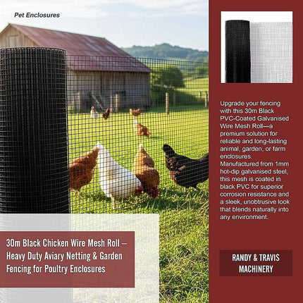 30m Black Chicken Wire Mesh Roll – Heavy Duty Aviary Netting & Garden Fencing for Poultry Enclosures.